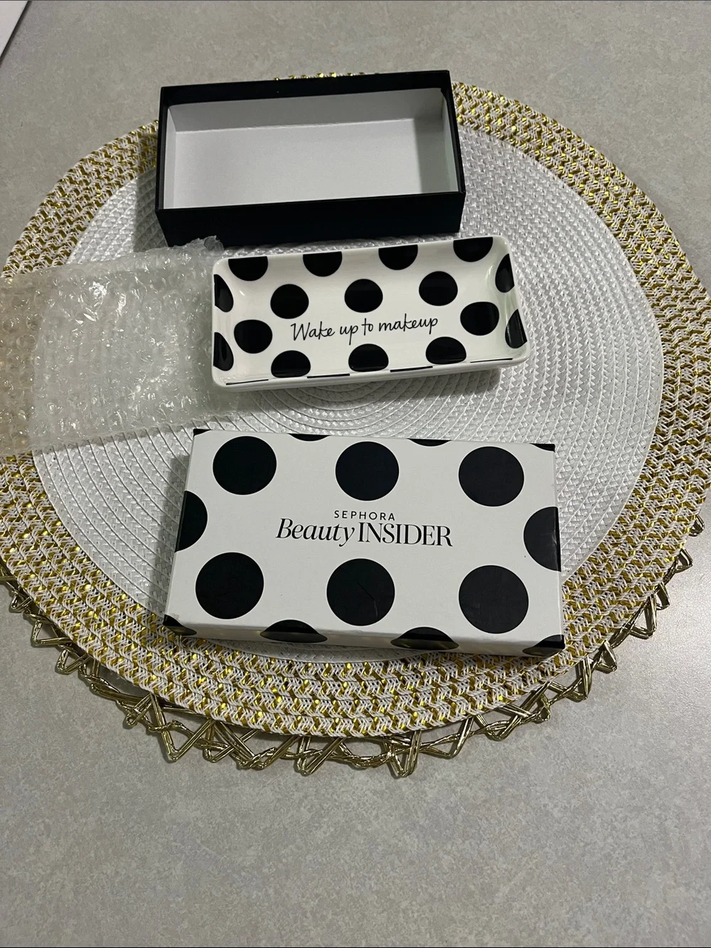 Sephora Black & White Polka Dot Makeup Tray - 'Wake up to makeup'